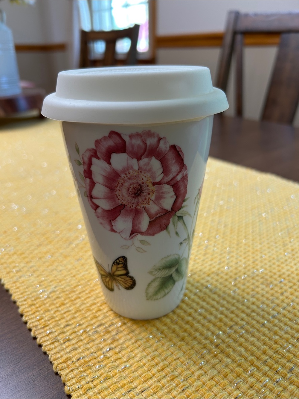 Lenox White Ceramic Travel Mug with Silicone Lid